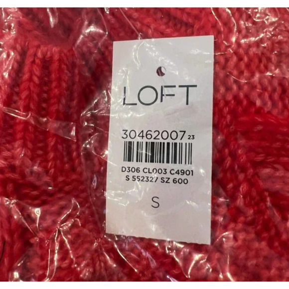 **NWT Loft Crimson Red Relaxed Fit Stitchy Cable Knit Sweater - Picture 5 of 6